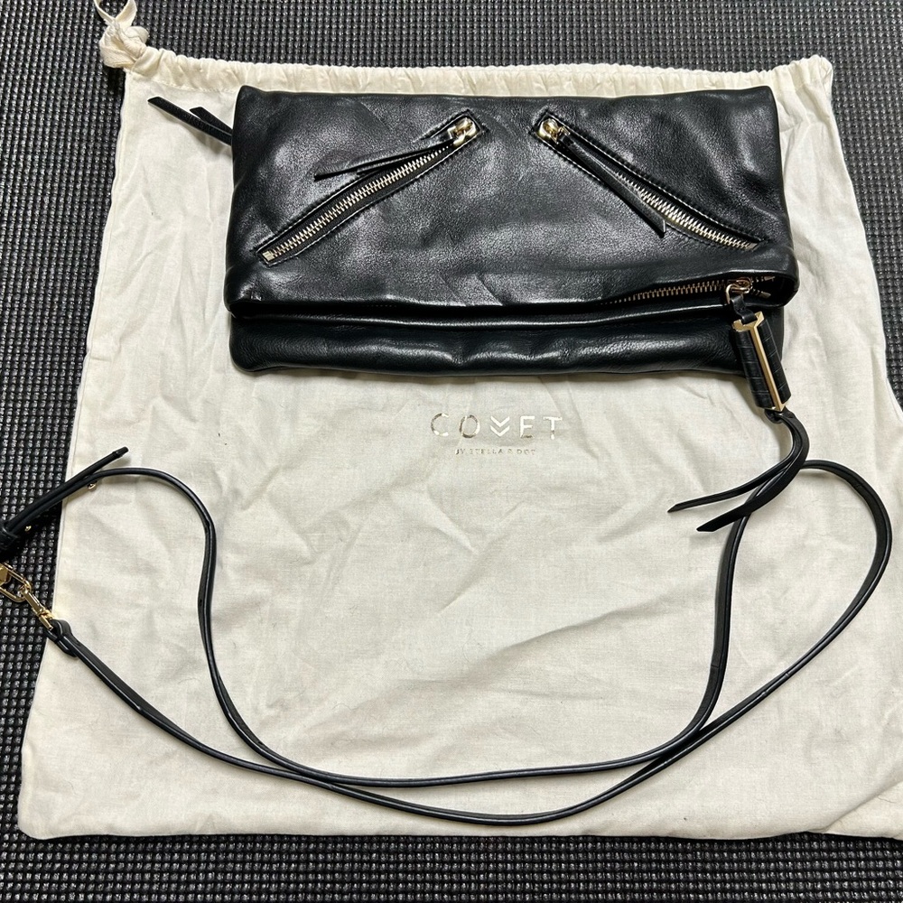 Stella & Dot COVET Waverly black leather clutch or crossbody bag